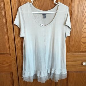 NWT Aerie Gray Polka Dot Tulle Ruffle T-shirt